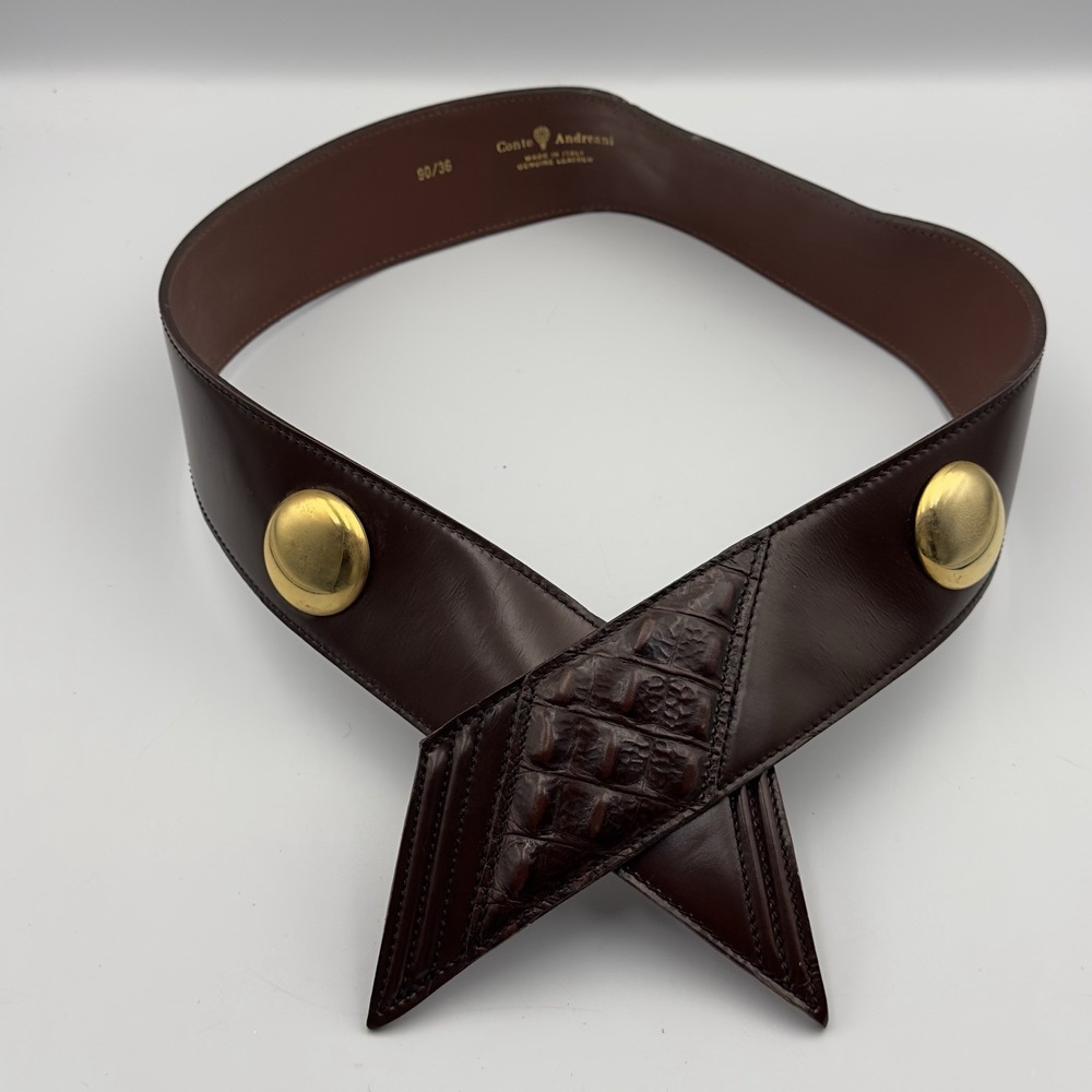 Vtg 80s 90s Conte Andreani Italian Brown Leather Statement Belt 90/36‎